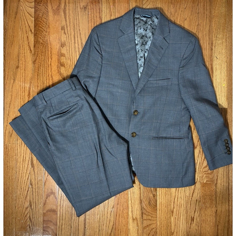 CYP Double 2 Button Suit Men's 38 Pants 30/28 Grey Plaid Preppy Designer Career